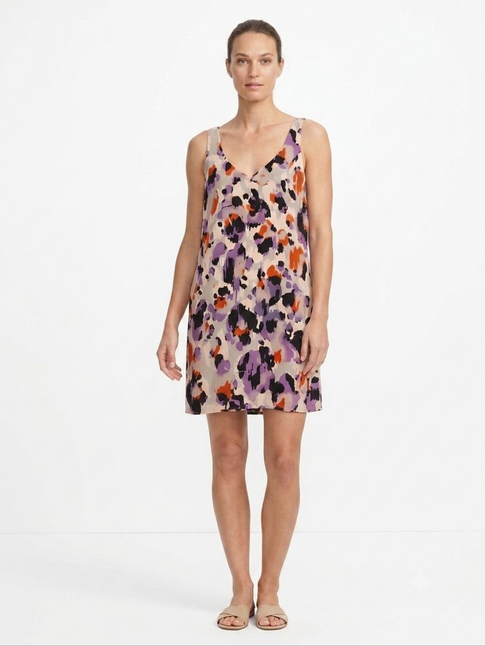 CAbi Radiant Velvet Burnout Slip Dress Size L Purle Orange Adjustable Straps